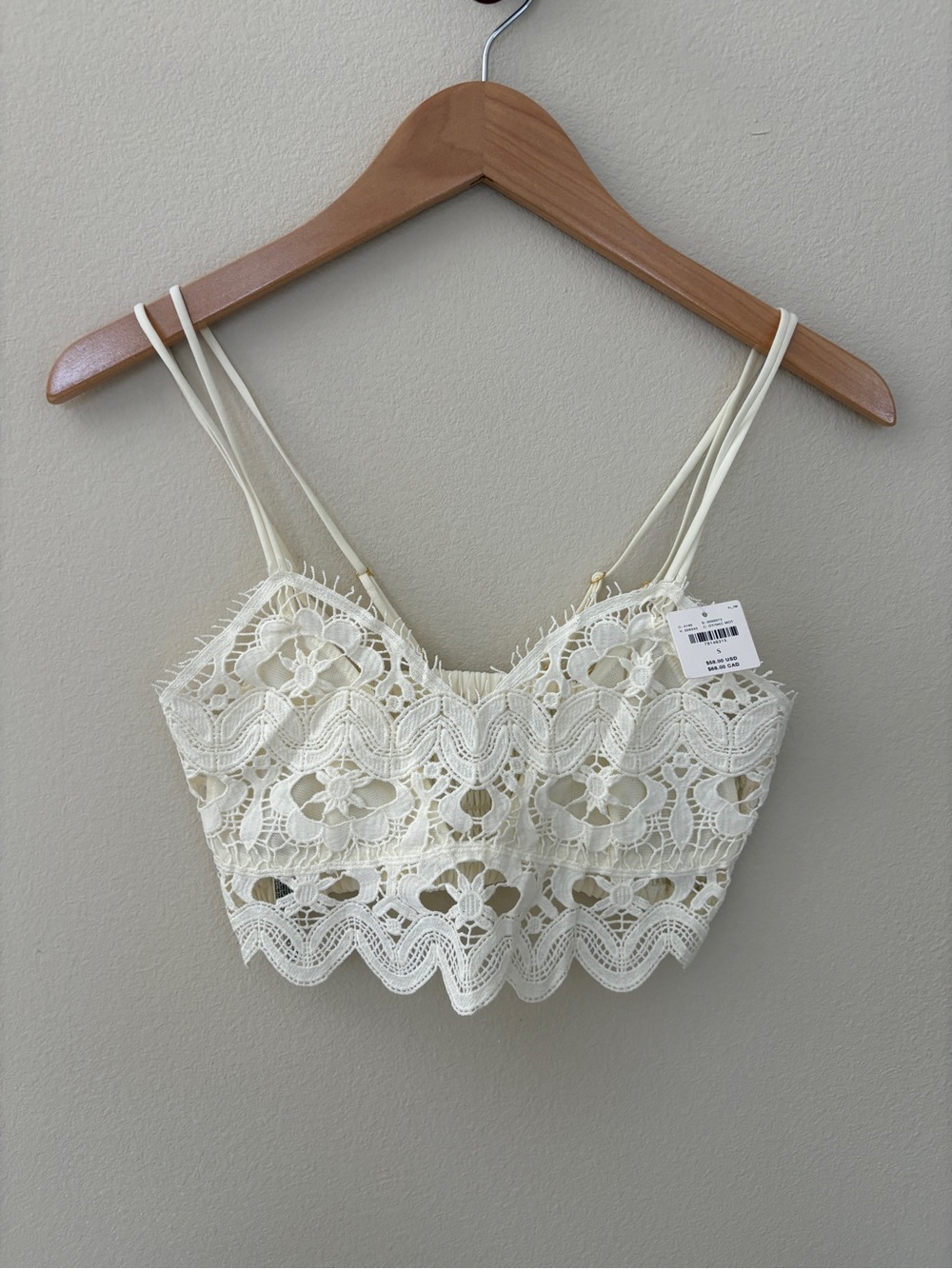 NWT anthropologie white cream lace crochet crop cami festival top